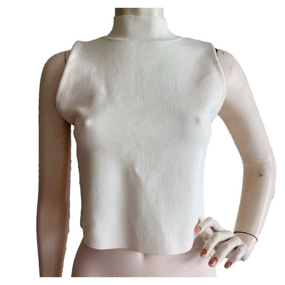 HOUSE OF HARLOW 1960 Sleeveless Mock Neck Ivory Cropped Sweater Top Size M